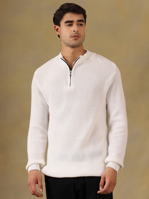 White Sweater Design For Men Men Self Design Sweater