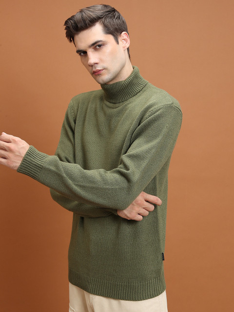 HIGHLANDER Solid Turtle Neck Casual Men Green Sweater Buy