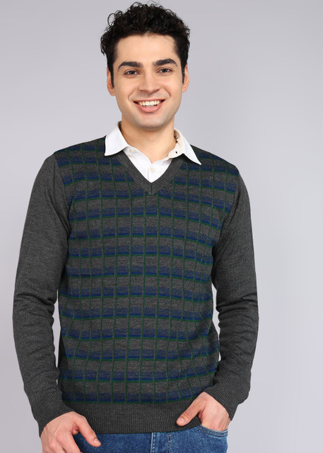 Raymond Self Design Collared Neck Casual Men Grey Sweater Buy