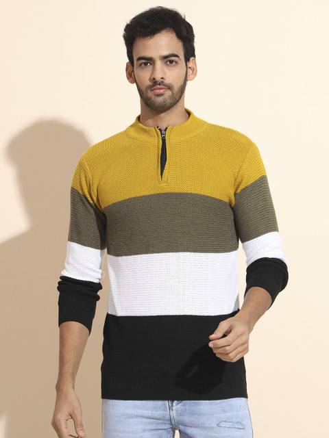 Fit N Fame Self Design Round Neck Casual Men Multicolor Sweater