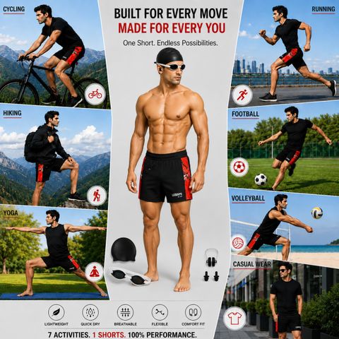 Lebami swimming costume men | Shorts | Trunk, 1 Goggles, 1 Cap, 2 Earplug & 1 Nose Clip Printed Men Swim-dress Black Swimsuit - Image 8
