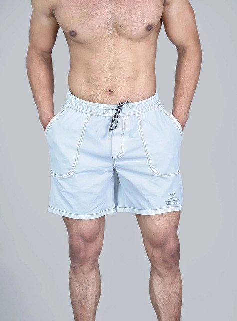 Keepfit men's white swimming shorts with pockets Solid Men Swimsuit