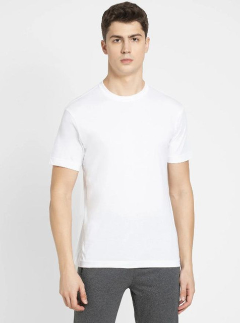 Livingtex Solid Men Round Neck White T-Shirt