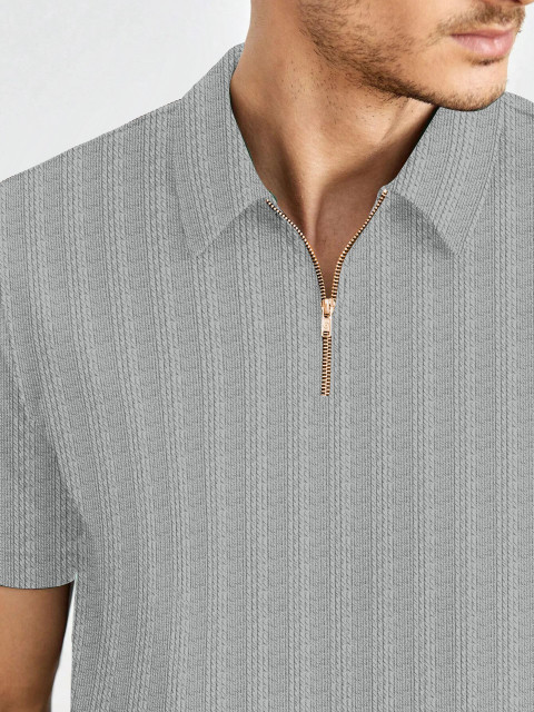 GLOBAL NOMAD Self Design Men Zip Neck Grey T-Shirt - Buy GLOBAL