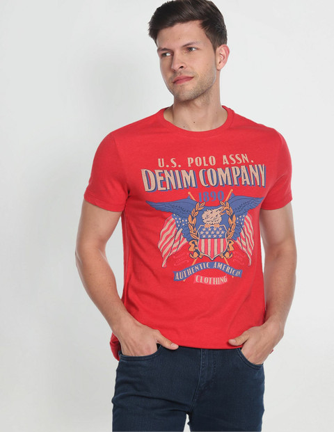 Polo Denim Typography Men Round Neck Red T-Shirt