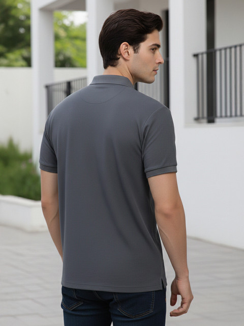Lux Parker Solid Men Polo Neck Grey T-Shirt - Buy Lux Parker Solid
