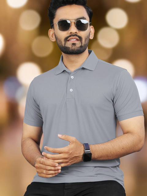 VeBNoR Solid Men Polo Neck Grey T-Shirt