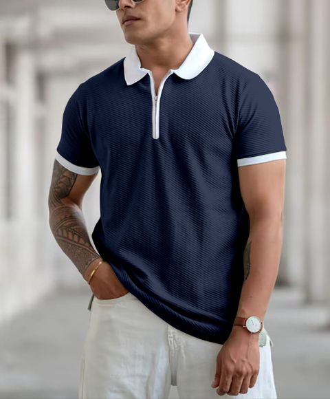 COMBRAIDED Men Black Polo Neck Polycotton T-Shirt - Image 8