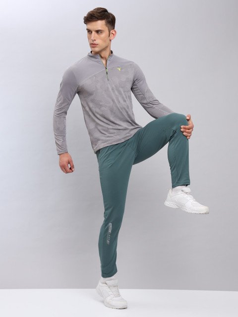 TECHNOSPORT Printed Men Zip Neck Grey T-Shirt - Buy TECHNOSPORT Printed Men Zip Neck Grey T-Shirt - Buy