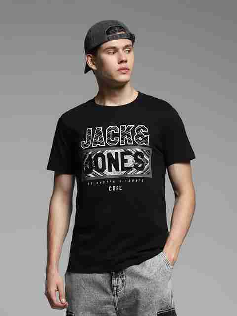 JACK & JONES Men Typography Round Neck Cotton Blend Black T-Shirt - Image 5