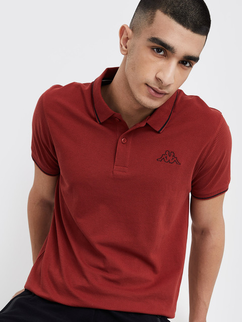 Kappa Solid Men Polo Neck Maroon T-Shirt