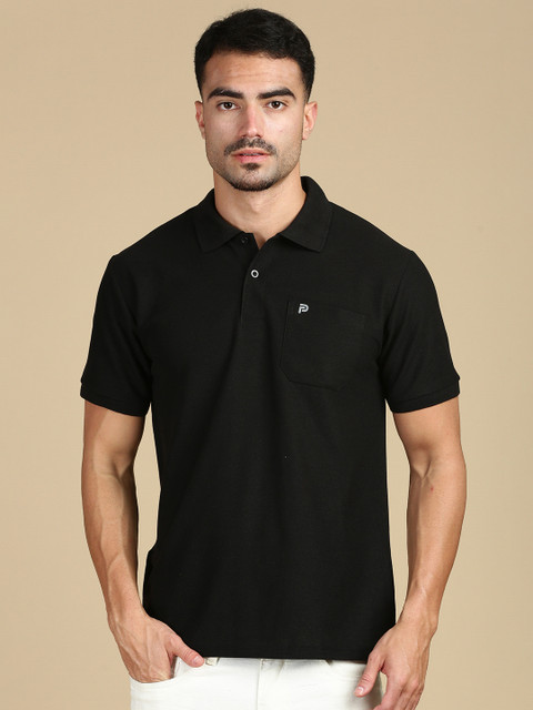 Lux Parker Solid Men Polo Neck Black T-Shirt