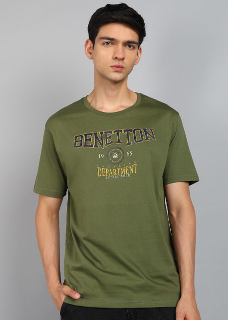 United Colors of Benetton Printed Men Round Neck Dark Green T-Shirt - Main Image