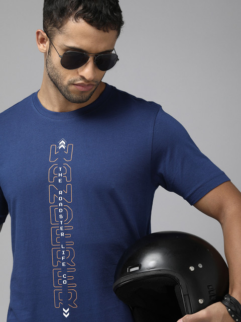 Roadster Graphic Print, Typography Men Round Neck Navy Blue T-Shirt