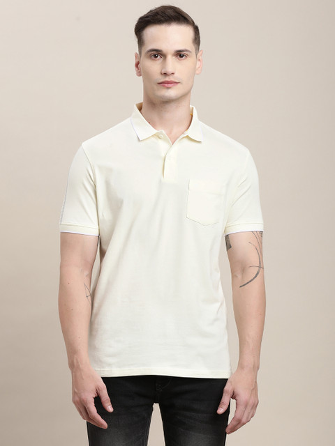 TURTLE Solid Men Polo Neck Beige T-Shirt