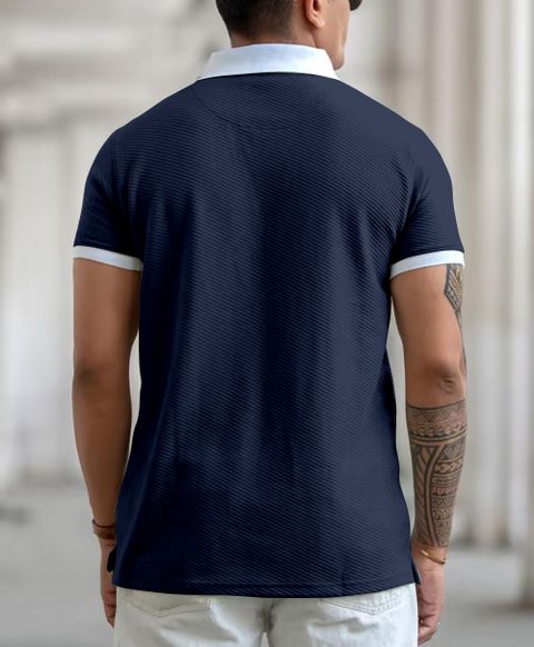 COMBRAIDED Men Black Polo Neck Polycotton T-Shirt - Image 6