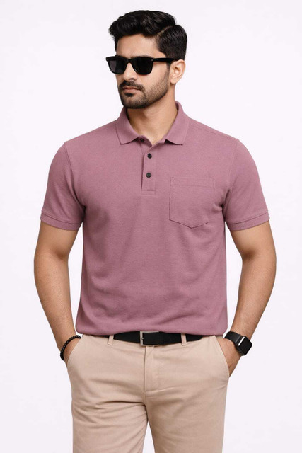 Sangam Hub Solid Men Polo Neck Reversible Pink T-Shirt - Buy