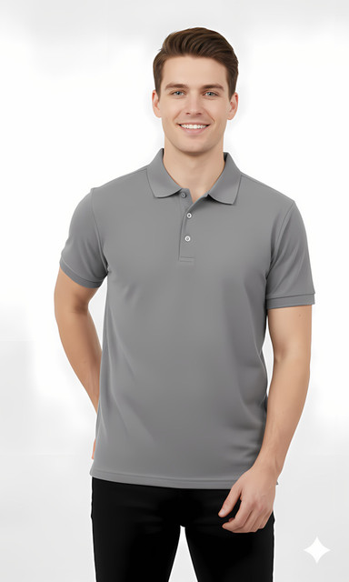 KNOT EXECLUSIVE Solid Men Polo Neck Grey T-Shirt - Buy KNOT