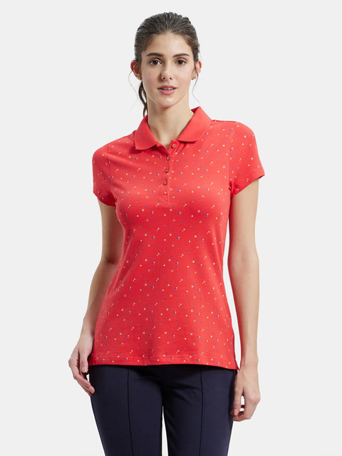 JOCKEY Printed Women Polo Neck Red T-Shirt