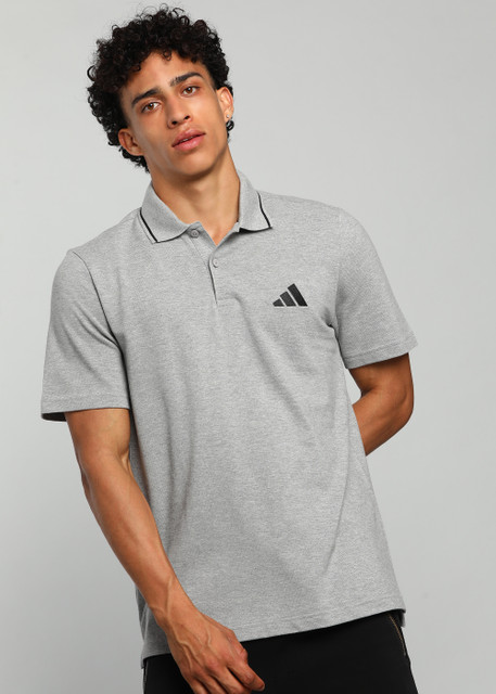 ADIDAS Solid Men Polo Neck Grey T-Shirt