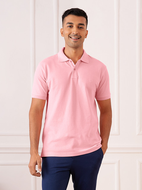 XYXX Solid Men Polo Neck Pink T-Shirt