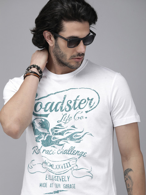 Roadster Graphic Print, Printed, Typography Men Round Neck White T-Shirt