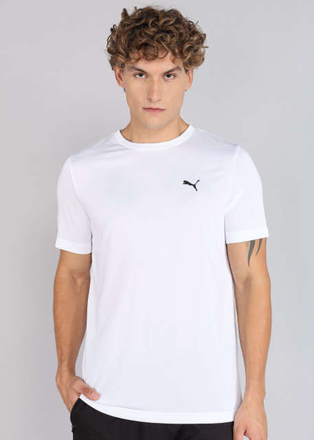 PUMA Solid Men Crew Neck White T-Shirt