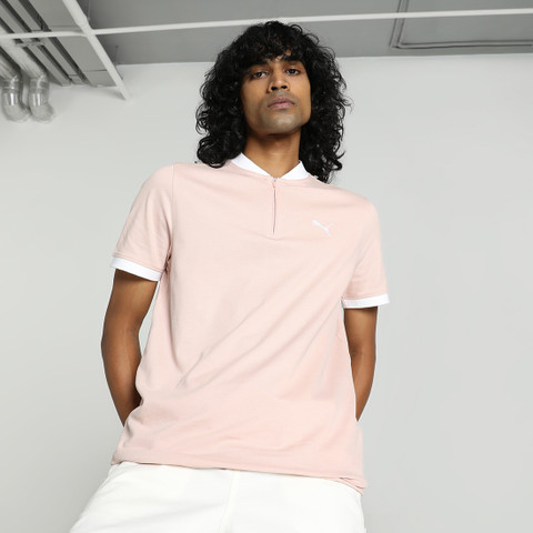 PUMA Solid Men Mandarin Collar Pink T-Shirt