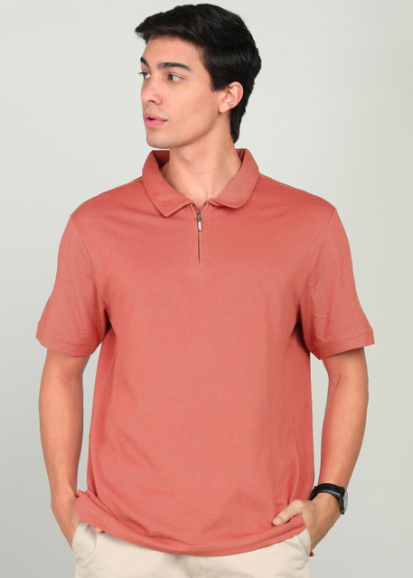 Damensch Solid Men Polo Neck Orange T-Shirt