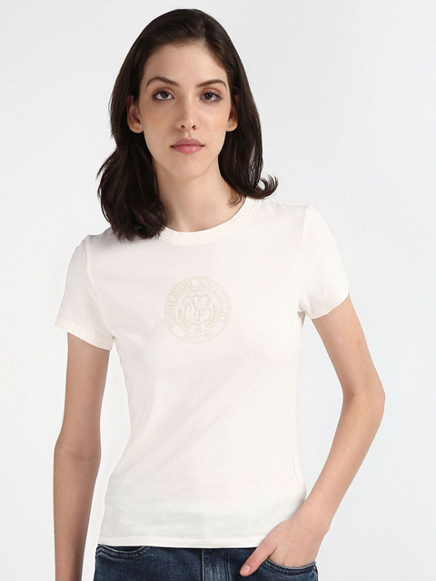 TOMMY HILFIGER Self Design Women Round Neck White T-Shirt Buy