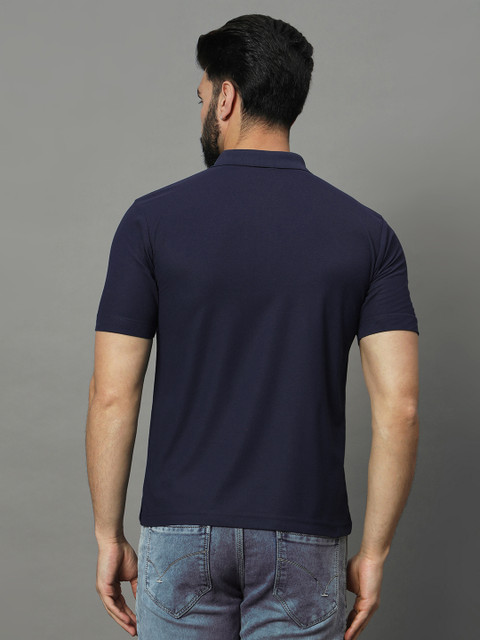 Nuovo Solid Men Zip Neck Navy Blue T-Shirt - Buy Nuovo Solid Men