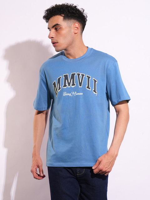 BEING HUMAN Graphic Print Men Crew Neck Blue T-Shirt Buy BEING