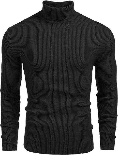 Modern Mode Creation Striped Men High Neck Black T-Shirt