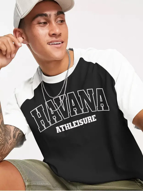 Jump Cuts Typography Men Round Neck Black, White T-Shirt - Buy