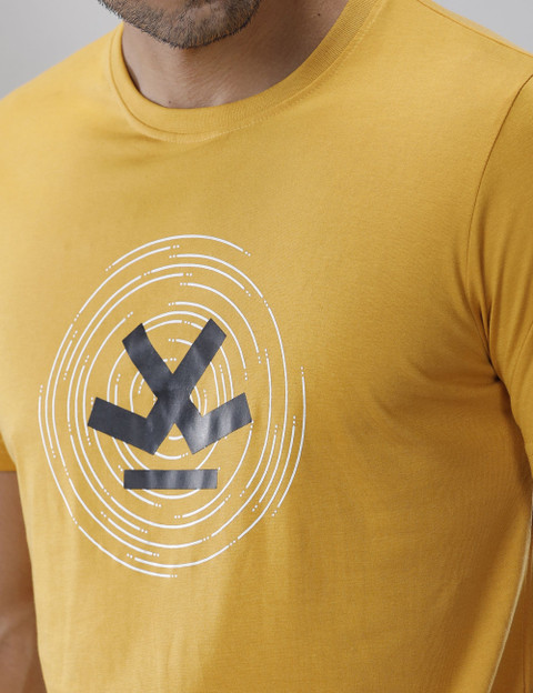 WROGN Printed Men Round Neck Yellow T-Shirt