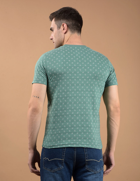 Dollar Printed Men Round Neck Green T-Shirt