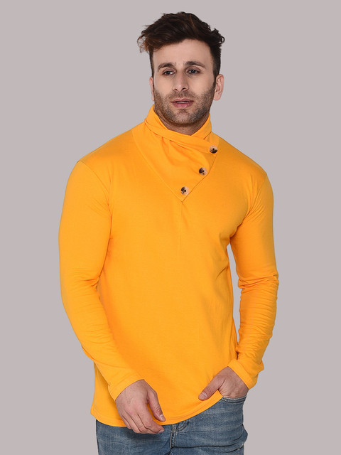 BEYOU FASHION Solid Men High Neck Yellow T-Shirt