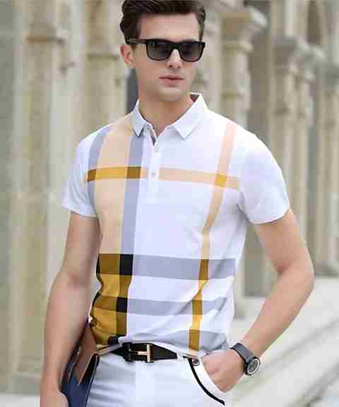 Teezler Checkered Men Polo Neck Gold T-Shirt