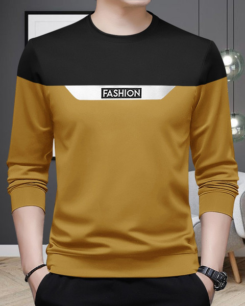 Pytton Colorblock Men Round Neck Yellow T-Shirt