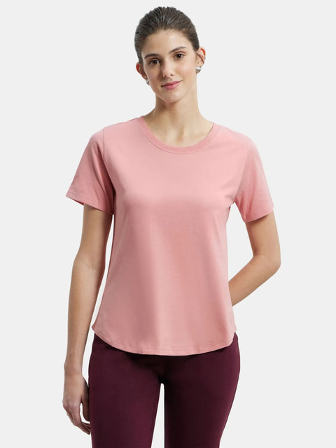 JOCKEY Solid Women Round Neck Pink T-Shirt