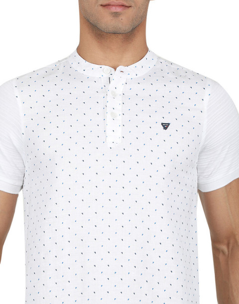 MONTE CARLO Printed Men Mandarin Collar White T-Shirt