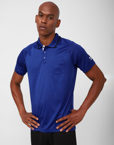REEBOK Solid Men Polo Neck Blue T-Shirt Buy REEBOK Solid Men