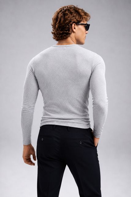 Rockwell Men Self Design Henley Neck Cotton Blend Grey T-Shirt - Image 6