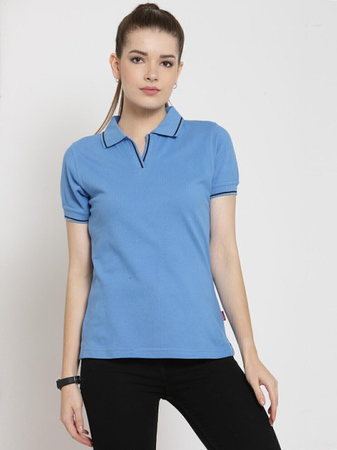 SCOTT INTERNATIONAL Solid Women Polo Neck Blue T-Shirt Buy SCOTT