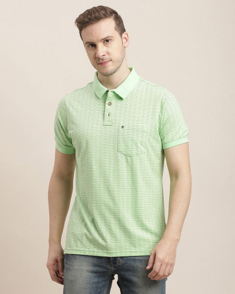 TURTLE Printed Men Polo Neck Green T-Shirt