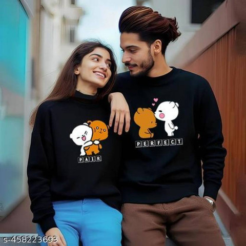 dione fashion Printed Couple Round Neck Black T-Shirt - Buy dione