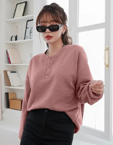 Fashion2wear Solid Women Round Neck Reversible Pink T-Shirt Buy