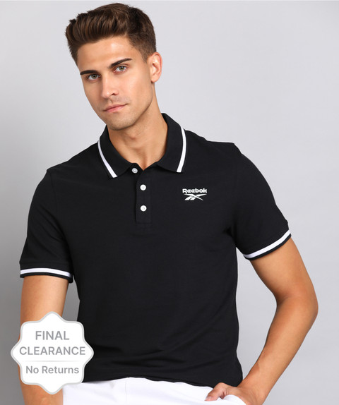 Reebok Classic Solid Men Polo Neck Black T-Shirt - Buy