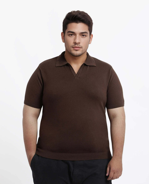 RARE RABBIT Solid Men Polo Neck Brown T-Shirt Buy RARE RABBIT