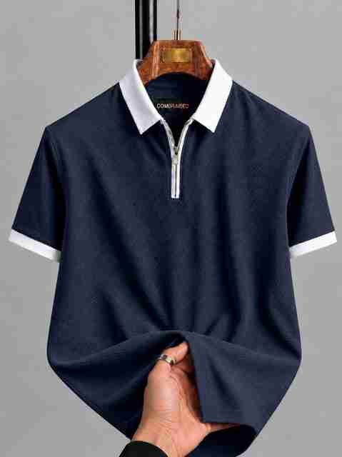 COMBRAIDED Men Black Polo Neck Polycotton T-Shirt - Image 5